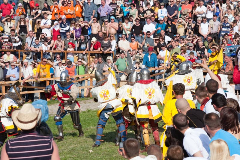 Medieval reenactment festival Battle of the Nation stock photo