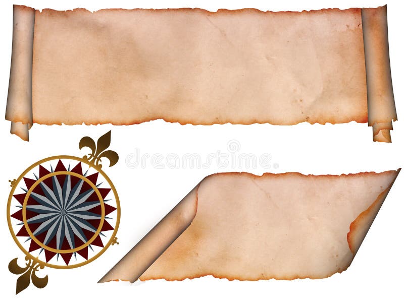 Medieval scroll and wind rose sign. royalty free stock images
