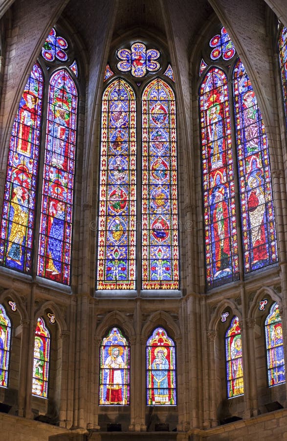 Medieval Stained Glass of Leon Cathedral, Spain Editorial Photo - Image ...