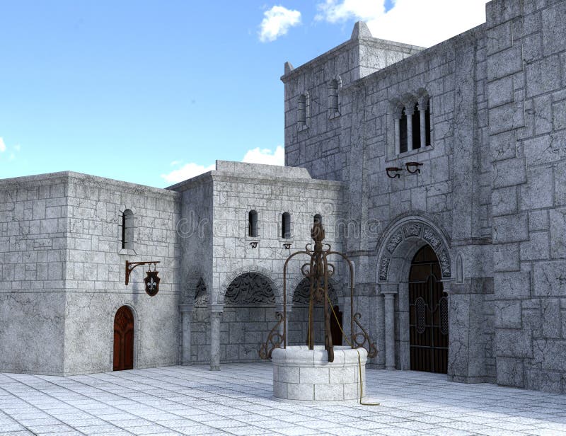 Medieval Stone Castle Courtyard Background