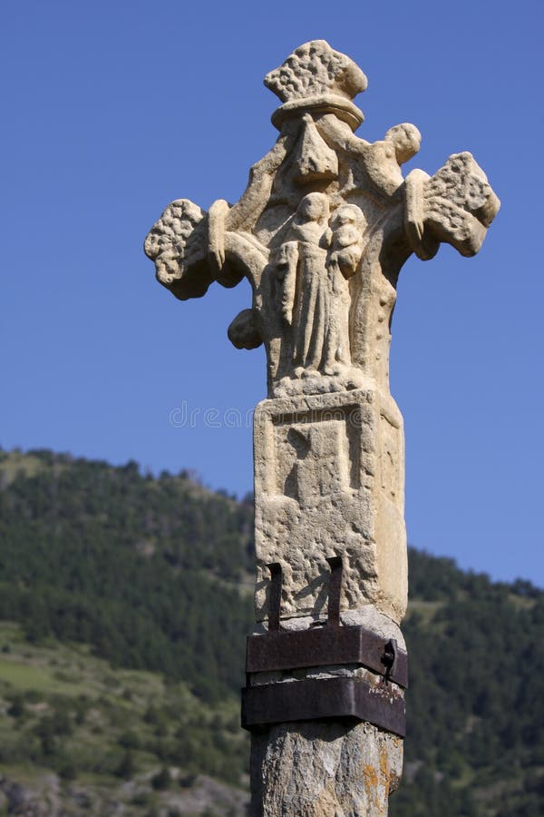 Medieval stone cross in Andorra royalty free stock photography