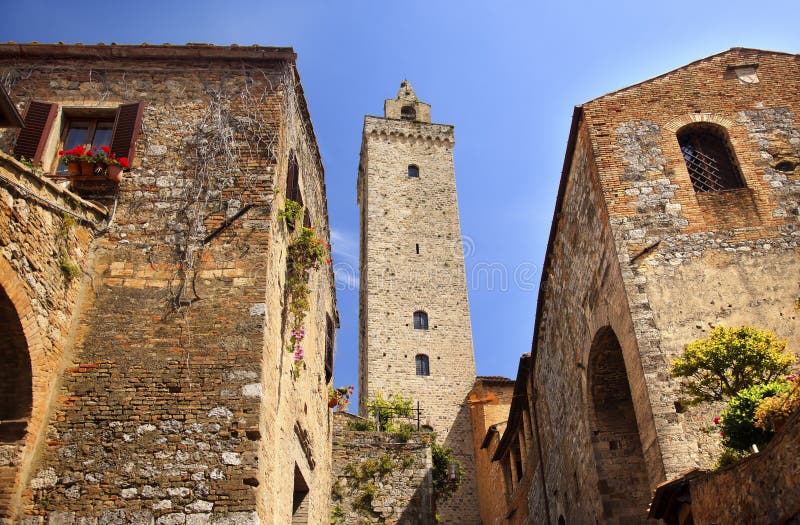 Medieval Stone Tower San Gimignano Italy royalty free stock image