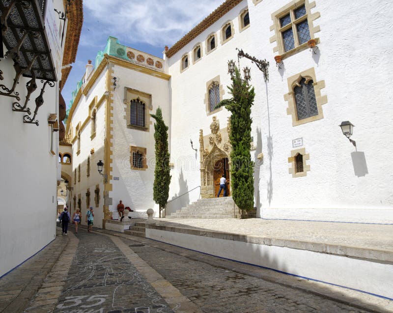 Medieval street in Sitges old town, Spain stock photos Medieval street in Sitges old town, Spain stock photos