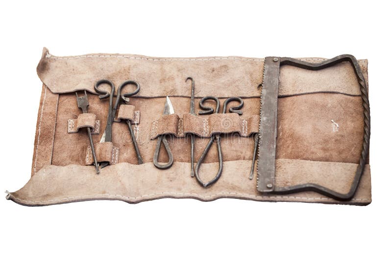 Medieval Medical Surgery Tools Wrapped in Leather Stock Photo Image