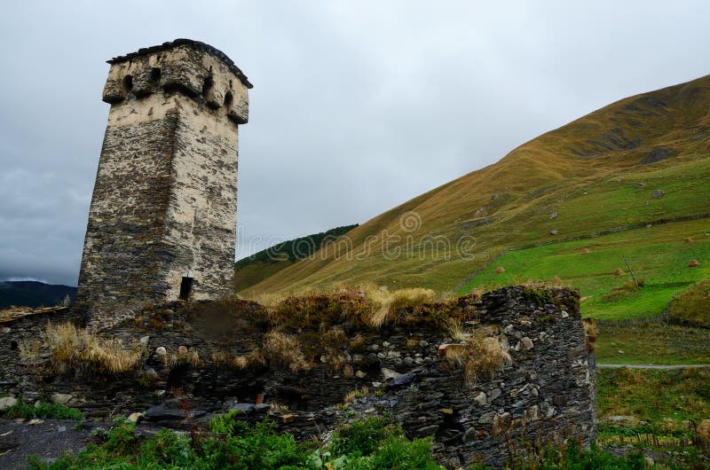 Medieval Svan Village with Fortified Tower,Georgia Stock Image - Image ...