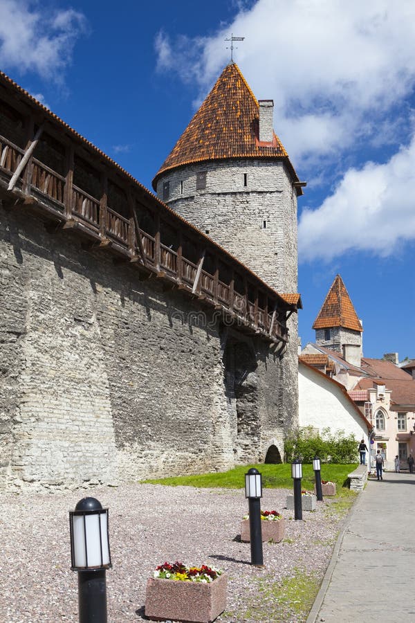 Medieval towers - part of the city wall. Tallinn, Estonia stock photo Medieval towers - part of the city wall. Tallinn, Estonia stock photo