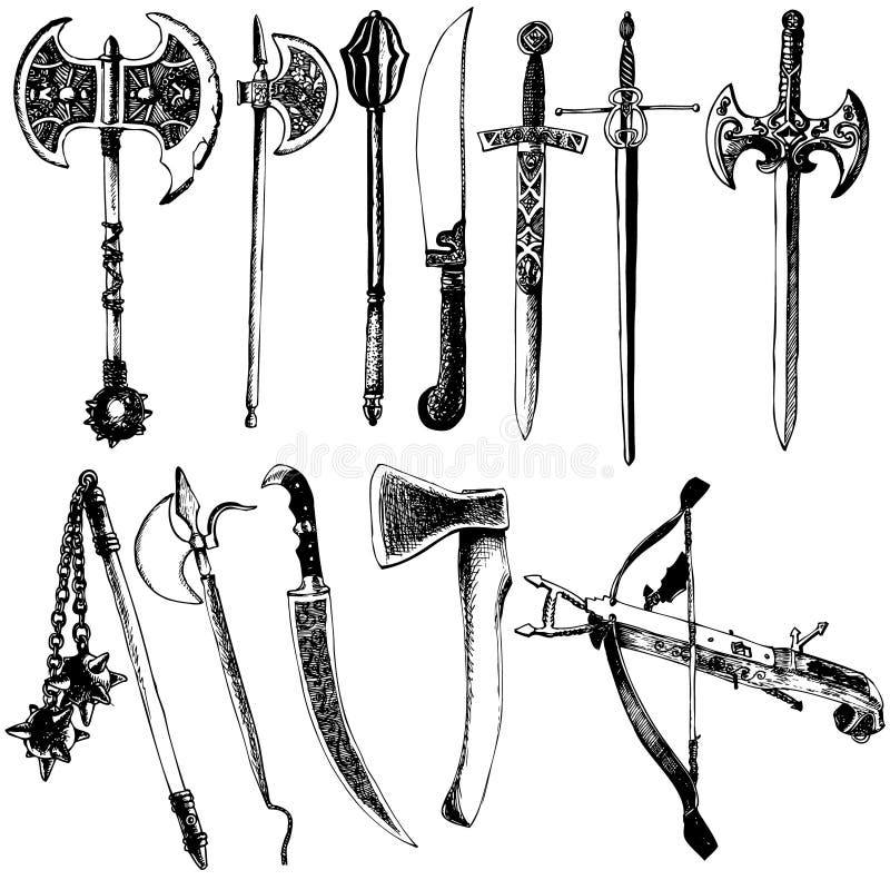 Medieval weapons vector set.