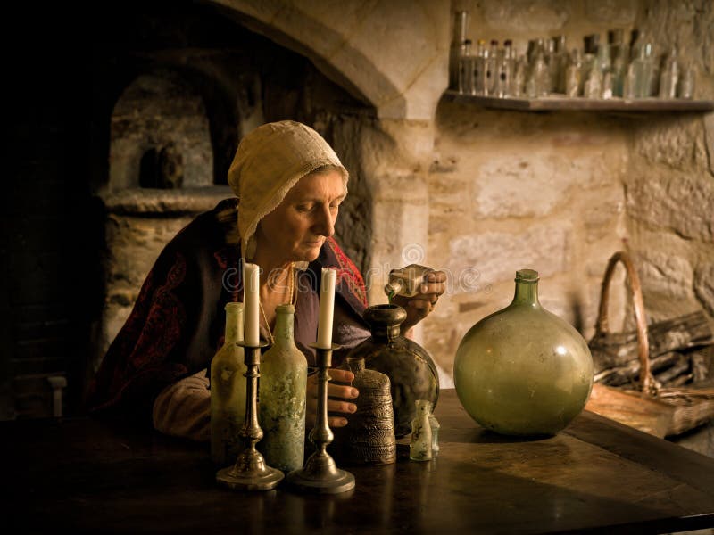 https://thumbs.dreamstime.com/b/medieval-witchcraft-woman-outfit-working-as-alchemist-witch-kitchen-french-castle-property-release-161754388.jpg