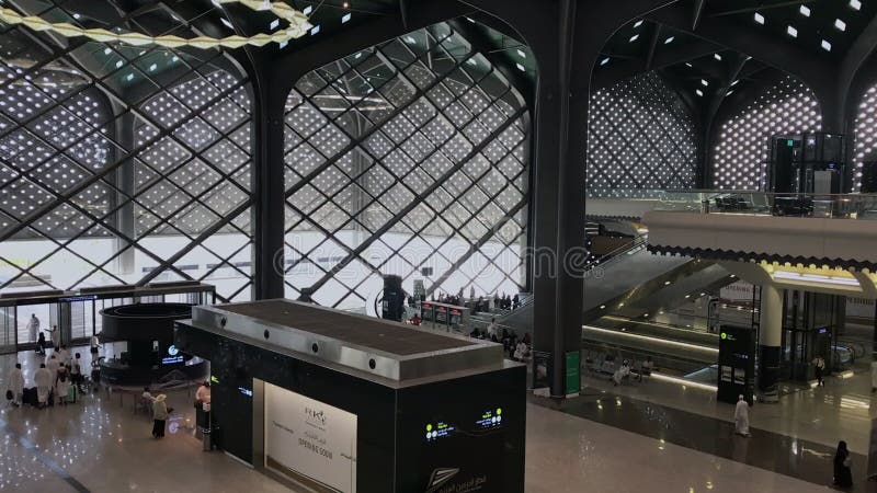 Medina, Saudi Arabia - May 27, 2019 : Top view of an interior of  HSR Madinah station in Medina, Saudi Arabia.