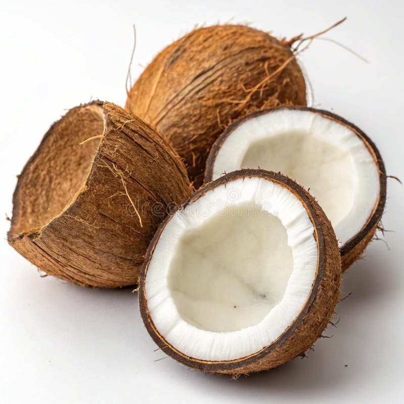 Medio marrón y cocos frescos aislados de fondo blanco ilustración del vector