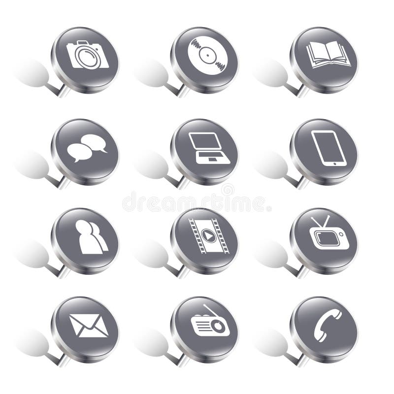 Medios del pasador/iconos de la comunicación ilustración del vector Medios del pasador/iconos de la comunicación ilustración del vector