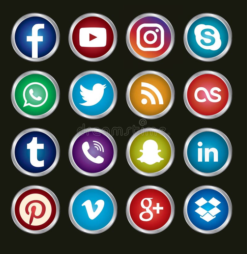 Medios iconos sociales circulares stock de ilustración Medios iconos sociales circulares stock de ilustración