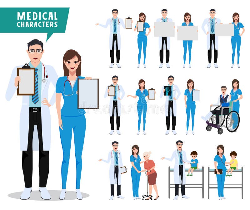 Medical and health care vector character set. Doctor, nurse and pediatrician characters holding empty white board with patients isolated in white. Vector illustration. Medical and health care vector character set. Doctor, nurse and pediatrician characters holding empty white board with patients isolated in white. Vector illustration.