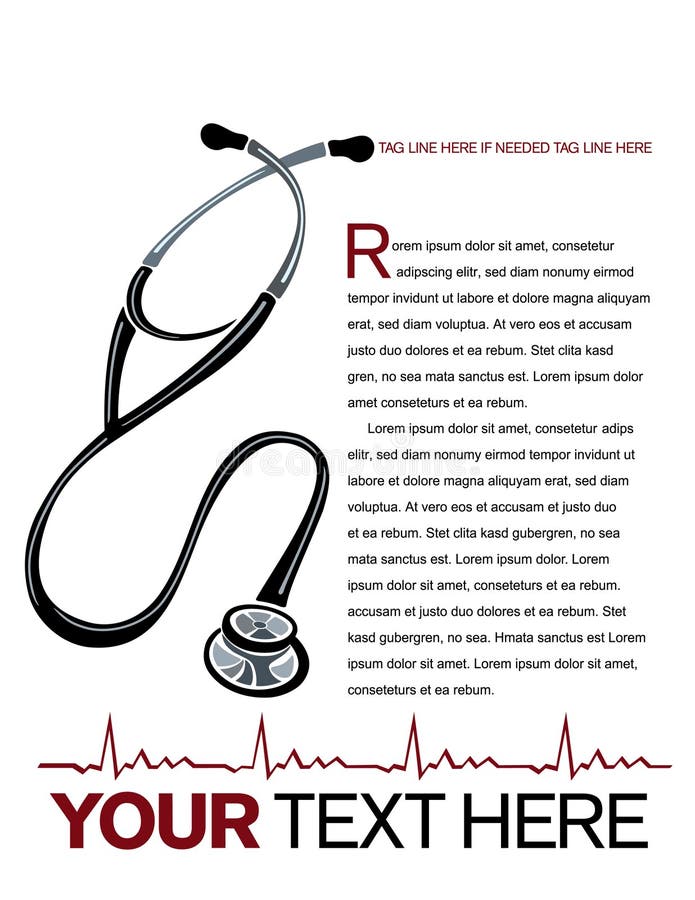 Health care page layout with stethoscope and heart graph. Health care page layout with stethoscope and heart graph.