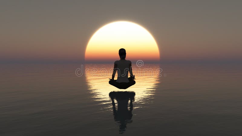 Meditación Profunda En El Océano En La Representación De La Puesta Del Sol -3D de ilustración - de anaranjado, relajante: 133837306