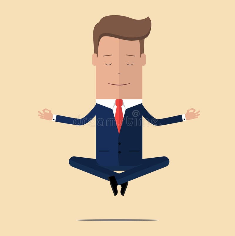 Meditación de la oficina El hombre de negocios que se sienta en loto de la yoga presenta, se relaja y asomando en el aire Ilustra libre illustration Meditación de la oficina El hombre de negocios que se sienta en loto de la yoga presenta, se relaja y asomando en el aire Ilustra libre illustration