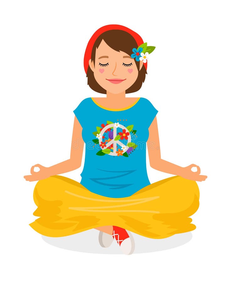 Hippie Girl Yoga Meditation vector illustration on white. Hippie Girl Yoga Meditation vector illustration on white