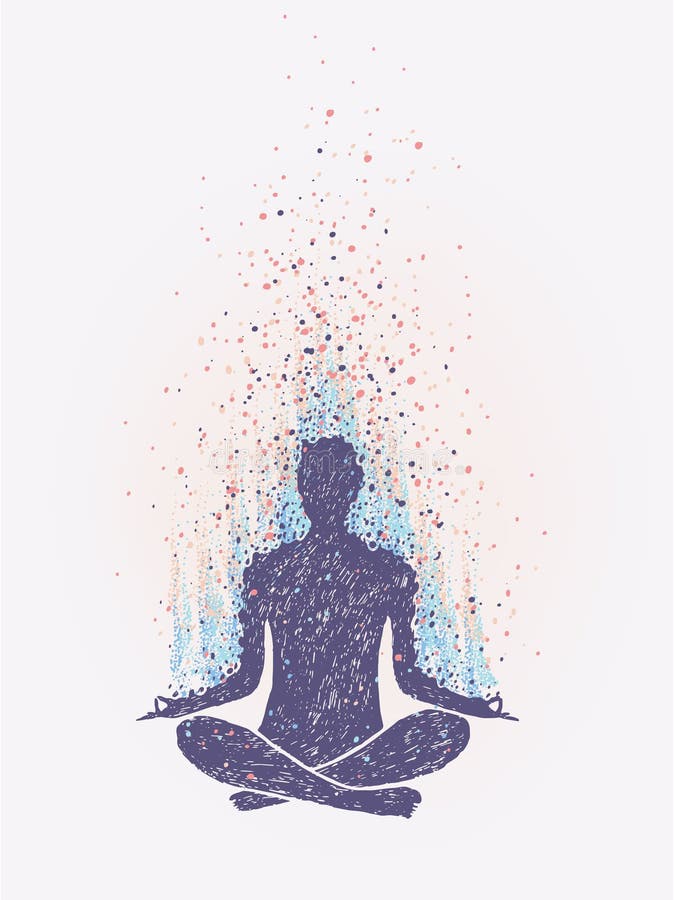 Meditation, enlightenment. Sensation of vibrations. hand drawn colorful illustration. Meditation, enlightenment. Sensation of vibrations. hand drawn colorful illustration