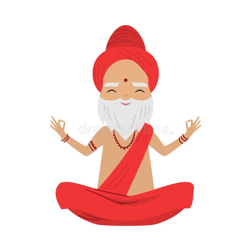 Meditating Old Yogi Man with Bindi on the Forehead Sitting in a Lotus  Position. Vector Illustration in Flat Cartoon Stock Vector - Illustration  of asana, enlightenment: 163576448