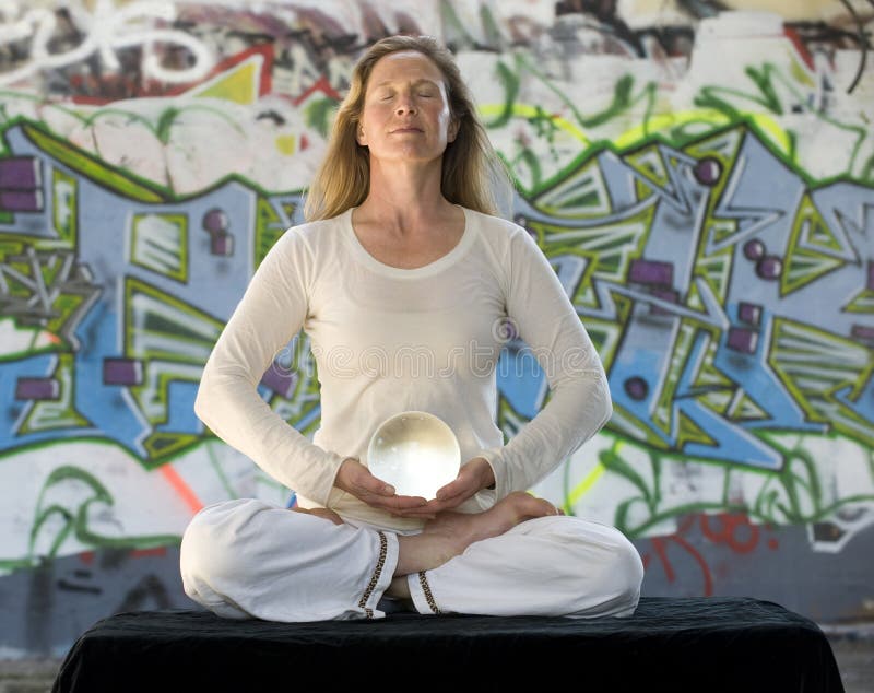Meditation With Crystal Ball And Graffiti Stock Image Image 9142391