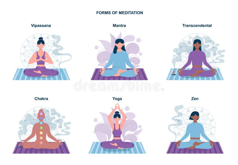 Meditation practice forms set. Zen, yoga, chakra, transcendental