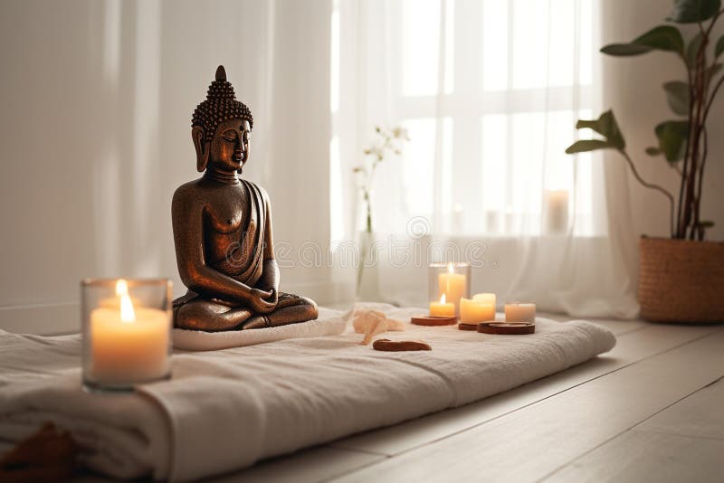 Meditation Room with a Clean White Background Stock Illustration