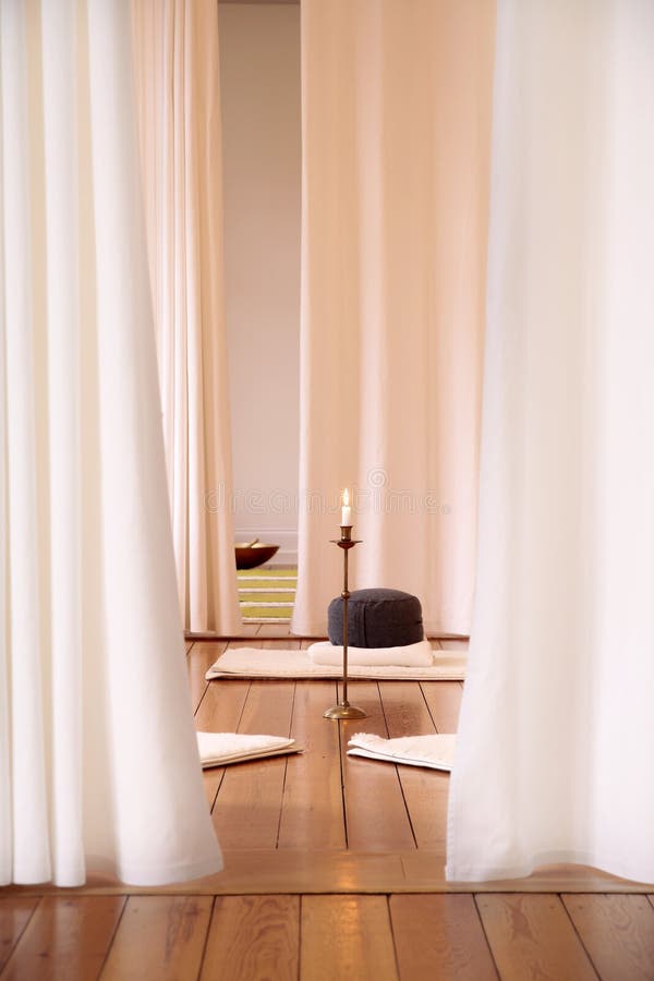 Meditation Room with White Curtains Stock Photo Image of studio