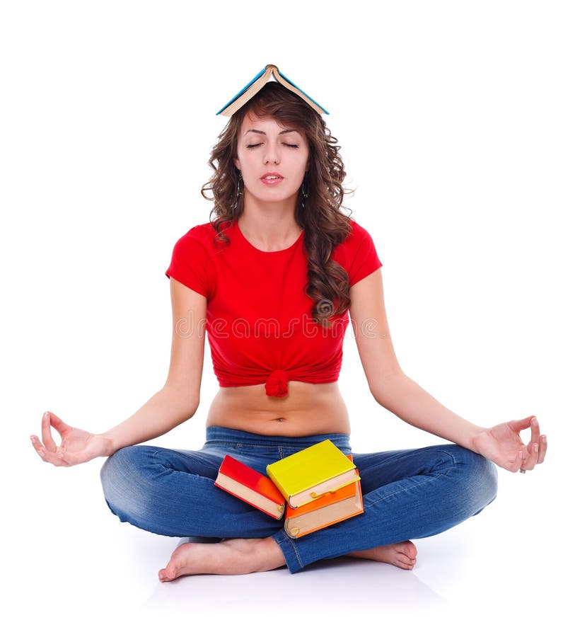 Meditazione con i libri fotografie stock Meditazione con i libri fotografie stock