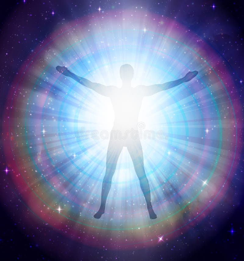 Meditação do universo humano curando feixes de energia do corpo humano