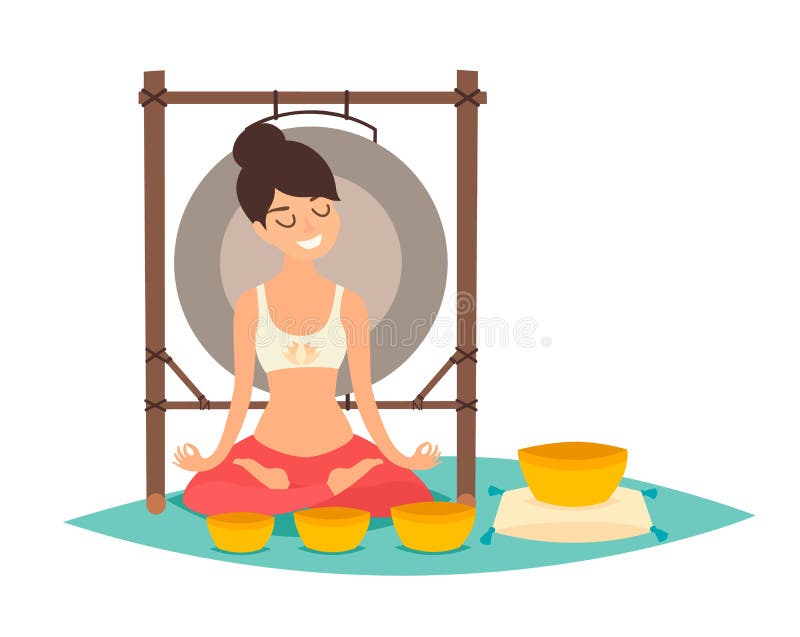 Meditação, jovem mulher que faz a ilustração do vetor da ioga ilustração do vetor Meditação, jovem mulher que faz a ilustração do vetor da ioga ilustração do vetor