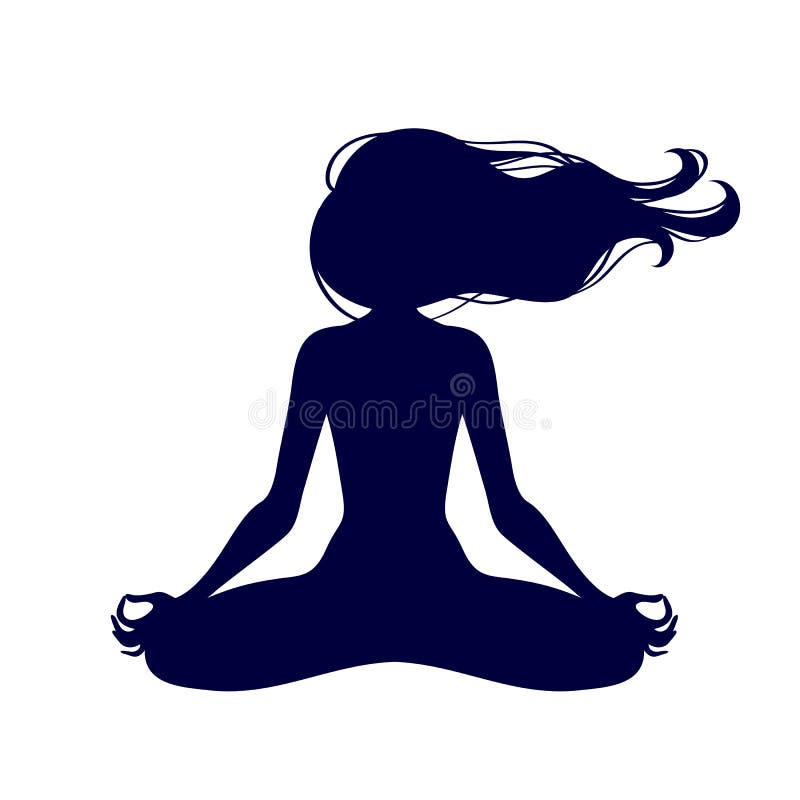 Meditera kvinnan med att fladdra hår i lotusblomma posera Yogaillustration