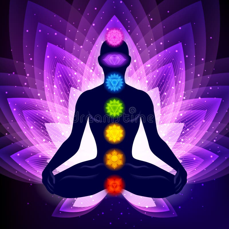 Meditera m?nniskan i lotusblomma posera Yogaillustration