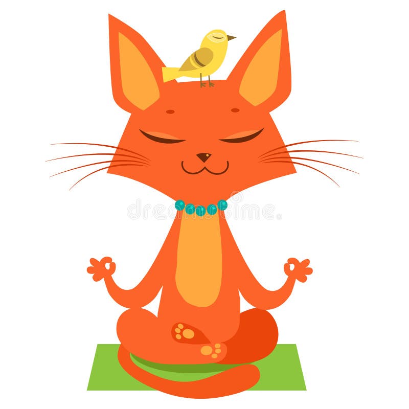 Meditera yoga Cat Vector Rolig tecknad film Cat Practicing Yoga Sammanfoga i yogaperiod