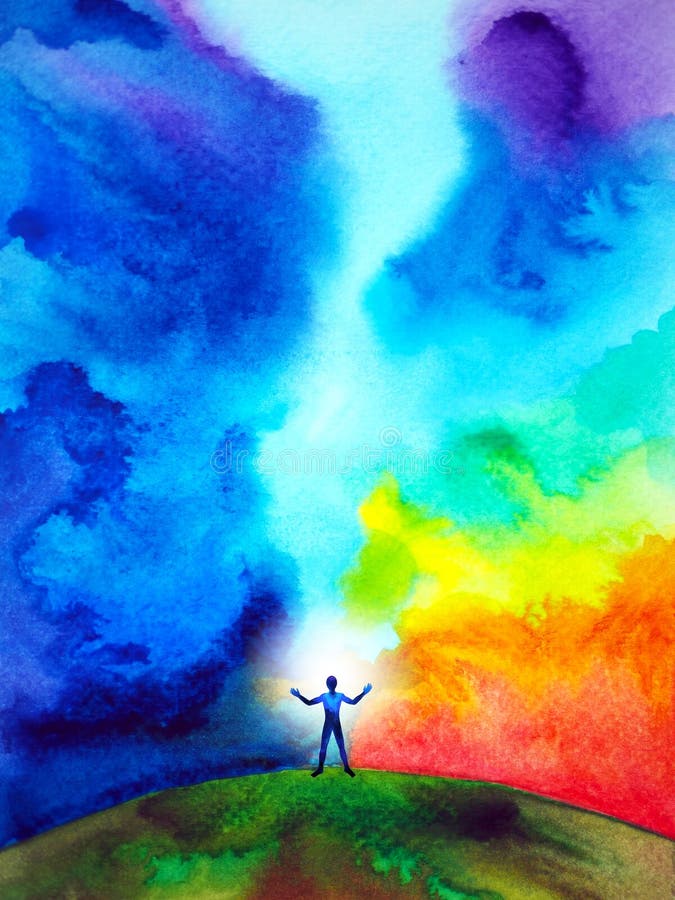 Mediterat sinnessinne psykisk hälsa yoga chakra andituell läkning abstrakt energimeditation kopplar samman universums vattenfärg royaltyfri illustrationer