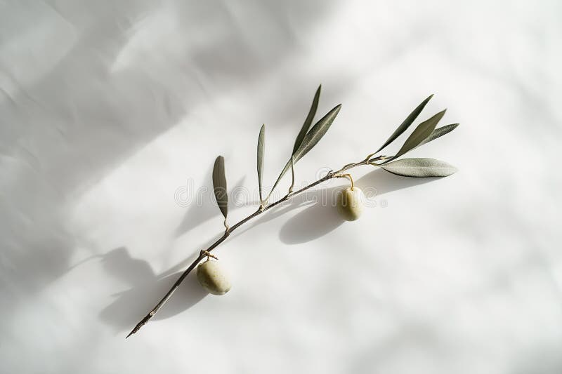 Mediterrane Gelassenheit : Eine Nahaufnahme eines Olivenzweiges mit zwei Reifenolien Symbol für Frieden und üppigen Baum lizenzfreie abbildung