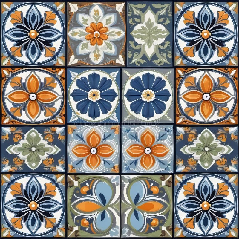 Mediterranean Blue Tile Patterns, Portuguese Tile Patterns, Ceramic