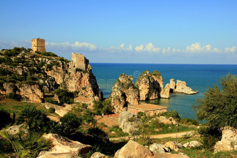 Mediterranean holiday. Coast rocks & sea. Sicily stock photography Mediterranean holiday. Coast rocks & sea. Sicily stock photography