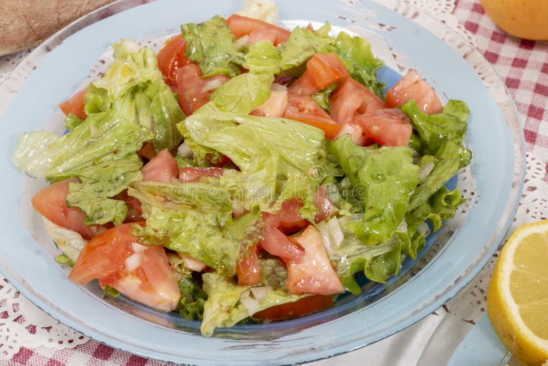 Mediterranean Lettuce and Tomato Salad Stock Photo Image of portuguese, mediterranean 129077900