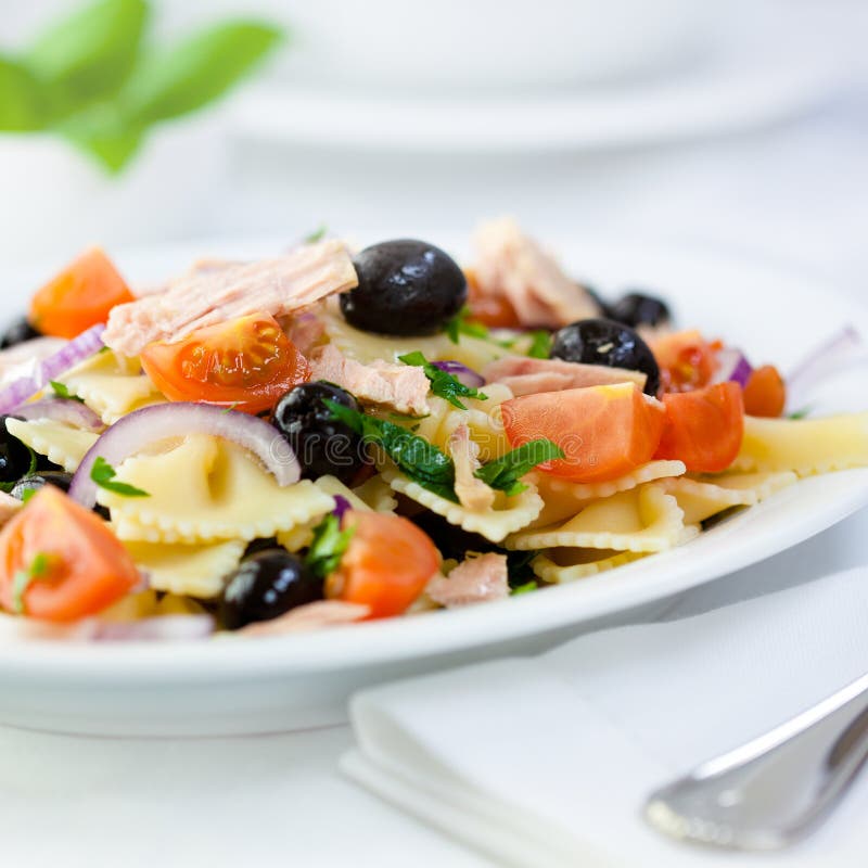 Mediterranean pasta salad with tuna