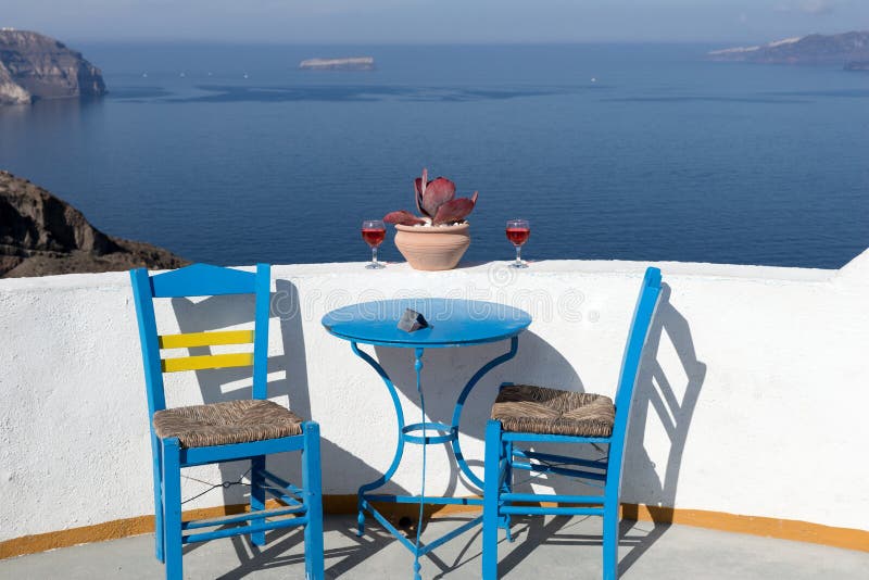 Mediterranean terrace with amazing view of sea and Caldera, Santorini