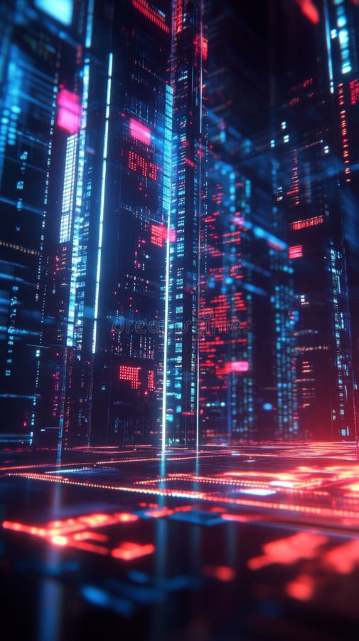 Mediu digital abstract futuristic cu lumini neon și modele geometrice într-un spațiu 3D royalty free illustration