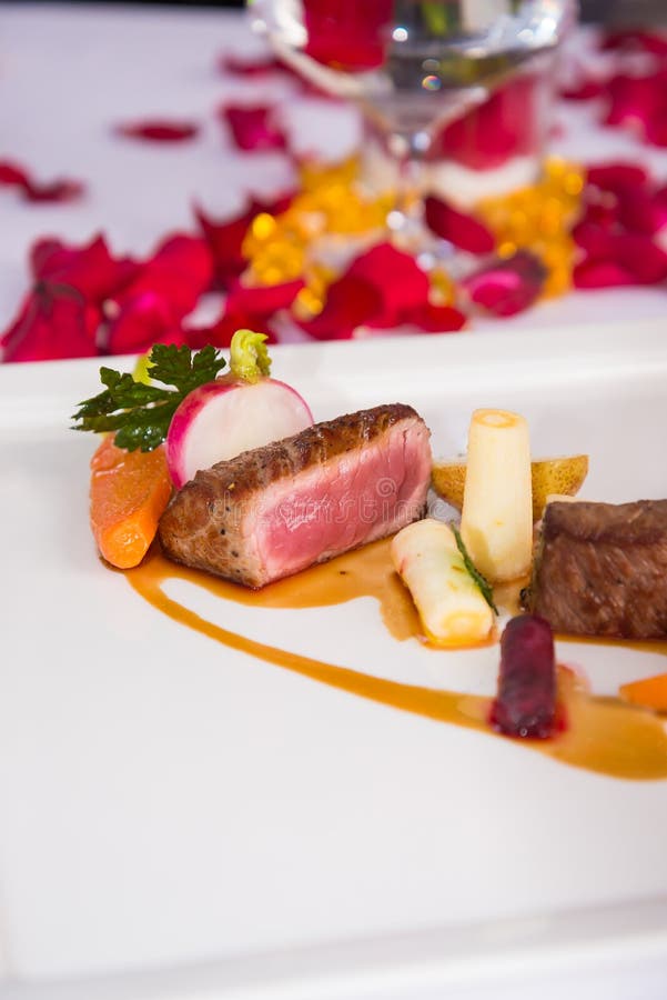 Medium Rare of Beef Tenderloin Roasted Vegetable Stock Photo Image of