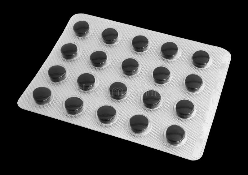 medizin Schwarze Tabletten der aktivierten Kohle Volle Blasenpillen stockbilder medizin Schwarze Tabletten der aktivierten Kohle Volle Blasenpillen stockbilder