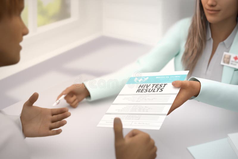 Medizinische Illustration mit selektivem Fokus - Arzt fantastischer Dame gibt Patient HIV-Testergebnisse bei ihrem Büro und Patie lizenzfreie abbildung Medizinische Illustration mit selektivem Fokus - Arzt fantastischer Dame gibt Patient HIV-Testergebnisse bei ihrem Büro und Patie lizenzfreie abbildung