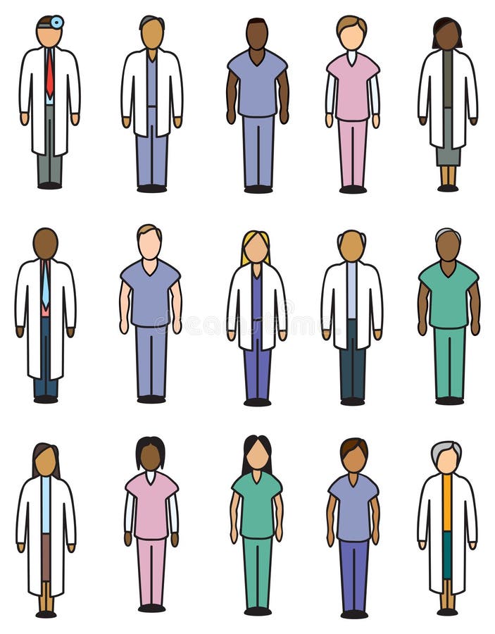A collection of various stylized medical professionals. A collection of various stylized medical professionals.