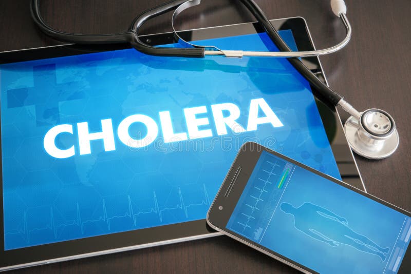 Cholera (gastrointestinal disease) diagnosis medical concept on tablet screen with stethoscope. Cholera (gastrointestinal disease) diagnosis medical concept on tablet screen with stethoscope.