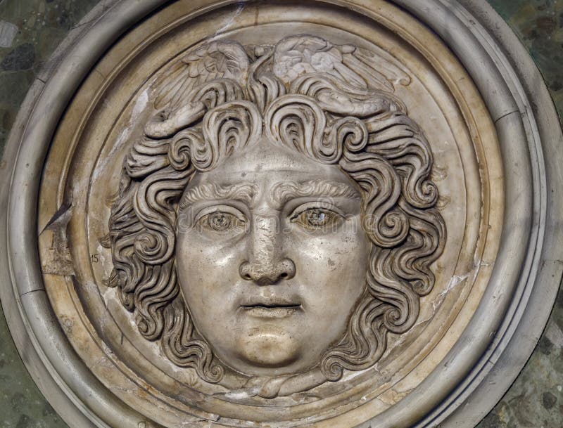 Medusa face sculpture. Head portrait of MedusaIn Greek mythology Medusa was a monster, a Gorgon, a winged human female