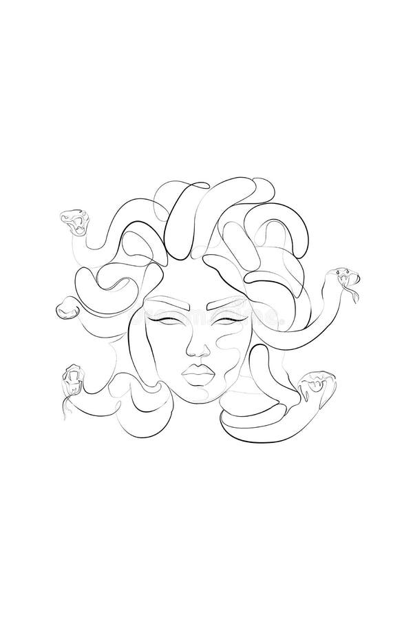 Medusa, Greek Mythology. Minimal One Line Female Face Stock Vector ...