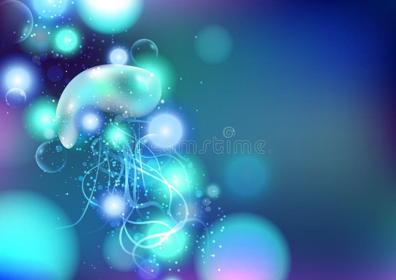 Meduze subacvatice fantezie oceanică strălucitoare imagine abstractă vectorială stock illustration