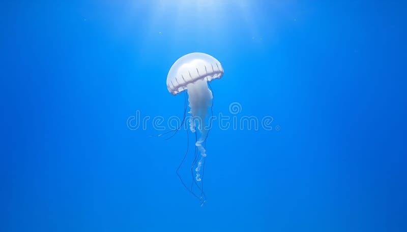 Meduze înotând în albastru ocean marine viață subacvatică creatură de mare mondială Stock Photo Generative AI royalty free illustration